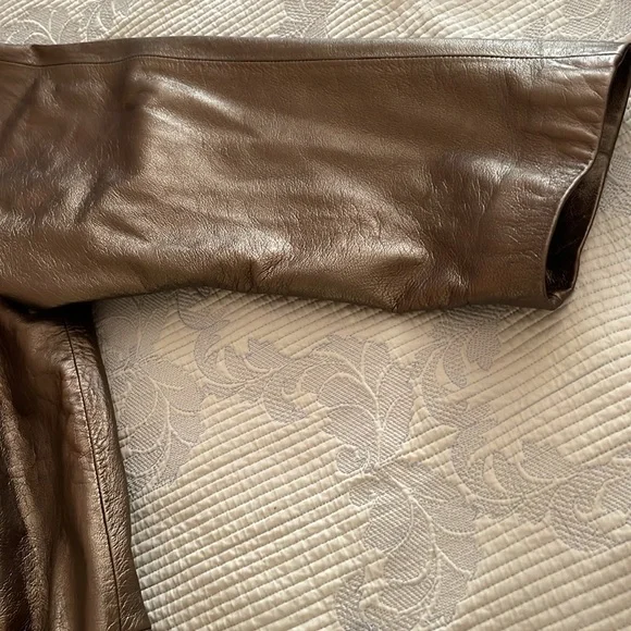 New genuine leather Anne KleinBumper jacketL soft brown adjustable neck